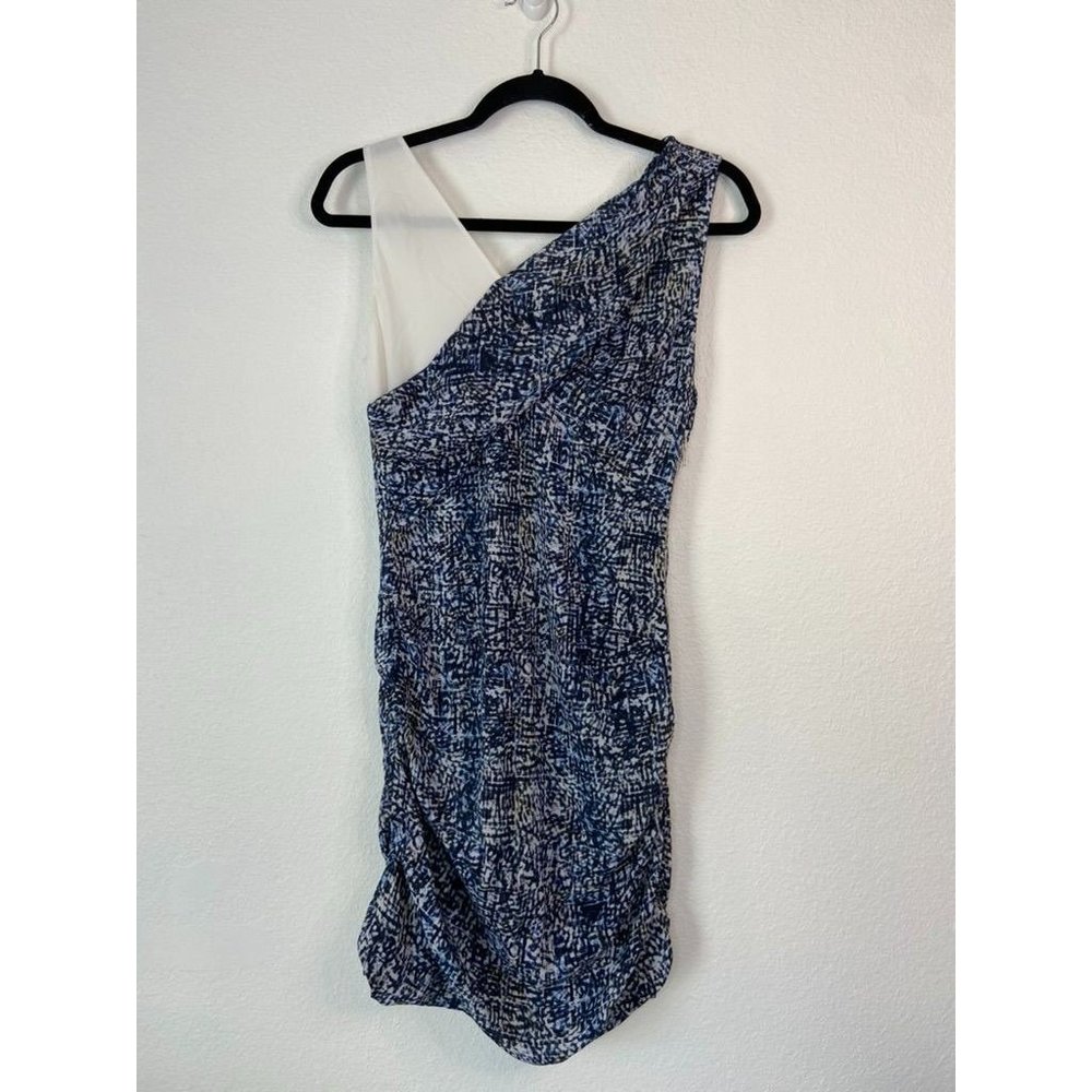 IRO women's 40 medium silk blend hunter draped blue patterned mini dress